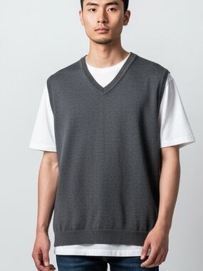 Structure 100% Italian Merino Wool V-Neck Sweater Vest Charcoal Gray Size M